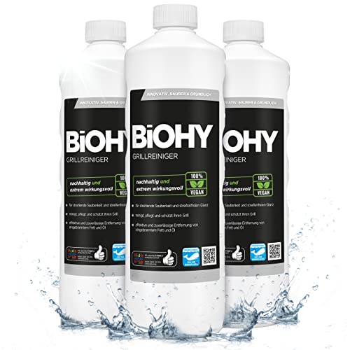 BiOHY Grillreiniger (3x1l Flasche) | Reiniger für Holzkohle-, Gas- und Elektrogrill | Aktivschaum gegen angebranntes Fett und Öl | Materialschonend, effektiv und nachhaltig