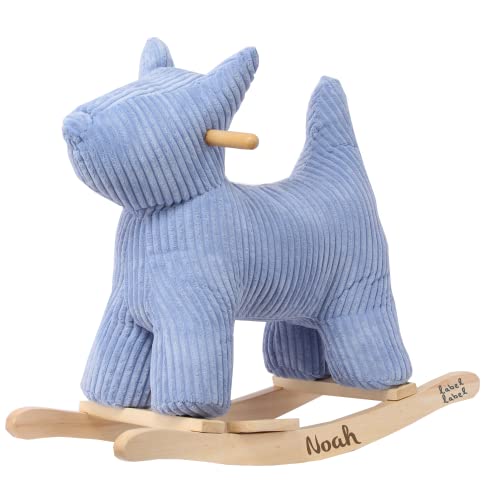 Kidslino - niedliches Schaukeltier Hund I personalisiertes Schaukel Spielzeug ab 18 Monate I hochwertiges Kinder Schaukelpferd aus Holz und Kord I süßes Schaukeltier Baby in blau