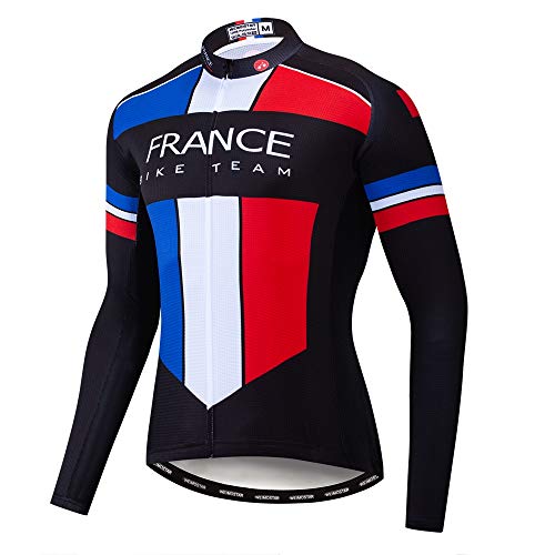 weimostar Radfahren Jersey Langarm Kleidung Männer Fahrrad Tragen Zyklus Kleidung Herbst, Frankreich Multi, XL = Chest 42.5-45.6"