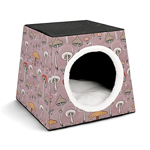 Personalisiertes Katzenhaus Katzenbett Bedruckte Katzenwürfel Katzenhöhle für Kleintiere mit Abnehmbarem Matte Pilzfarbe
