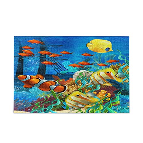 BIGJOKE Ocean Tropical Fish Coral Puzzles 1000 Teile für Erwachsene Holzpuzzle Lustiges Spiel für Teenager und Familie