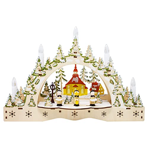 ToCi beleuchteter Schwibbogen Kerzenbogen Lichterbogen mit 5 LED-Kerzen und weihnachtlichem Chor-Motiv zur Weihnachts-Dekoration, Fensterdekoration und Tischdekoration