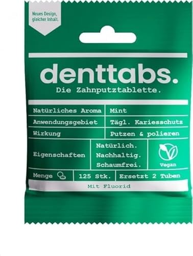 DENTTABS Zahnputz-Tabletten Mit Fluorid (3 X 125 Stk.), Mild Und Angenehm, Vegan, Mit Fluorid, Naturkosmetik