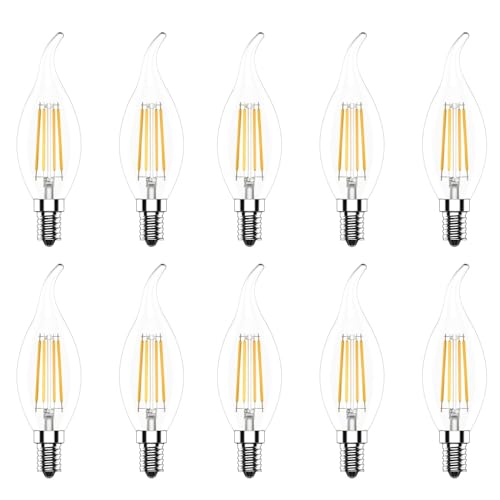 Aiwerttes 10er Pack LED Filament E14 C35 Fadenlampe für Kronleuchter, E14 Glühfaden Retrofit Classic, LED Birne als Kolbenlampe, 4W 400 Lumen, Ersetzt 40W Glühlampe, Warmweiß 2700aK