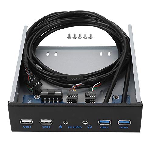 fasient 5,25-Zoll-USB-Hub auf der Vorderseite mit 2 x USB 3.0-Anschluss und 2 x USB 2.0-Anschluss und 1 x HD-Audioerweiterungsanschluss, Plug and Play, Aluminiumlegierung