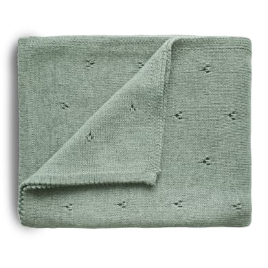 Mushie Gestrickte Decke für Baby und Kinder | Decke auf 80x100 cm und 100% Bio-Baumwolle | Vielseitig und Perfekt für jedes Wetter (Pointelle Sage Melange)