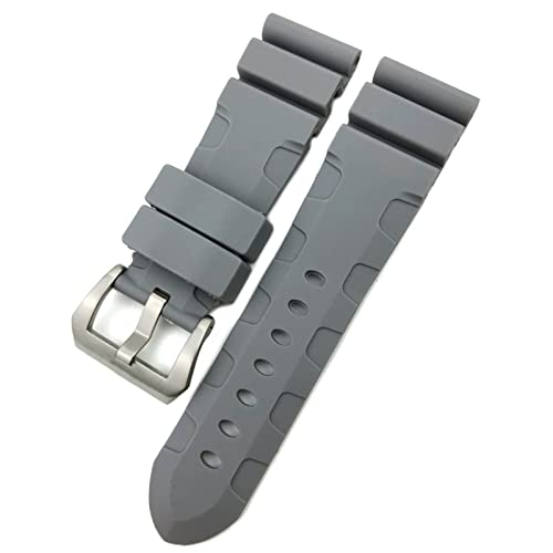TRDYBSK Gummi-Uhrenarmband 22 mm, 24 mm, 26 mm, Silikon-Uhrenarmband für Panerai, tauchfähiges Luminor PAM wasserdichtes Armband (Farbe: grauer Stift, Größe: 26 mm silberne Schnalle)
