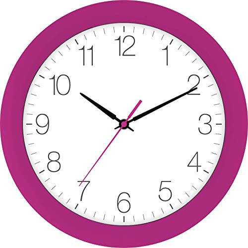 Eurotime Funkwanduhr, 30 cm, Pink Rosa, Kunststoffgehäuse, gewölbtes Echtglas, automatische Zeitein- und Zeitumstellung von Sommer- und Winterzeit, klares Zifferblatt, 52800-22-1