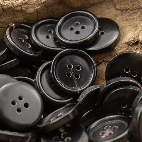 Kleine Buttons,Buttons, 12-teiliges Hornknopf-Set for Anzug, Jacke, Blazer, Mantel, Hellbraun, Schwarz, Dunkelbraun, Knöpfe, 15 mm – 30 mm, Nähzubehör (Color : Black, Size : 23mm (12pcs))