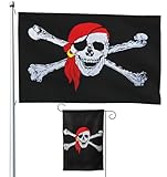 Lyiukz Piratenflagge, 12 x 180 cm, lustige Jolly Roger-Flaggen, doppelseitig, mit rotem Bandana und Gartenflaggen, 30,5 x 45,7 cm, lebendige Farben und farbecht, langlebig, für drinnen und draußen
