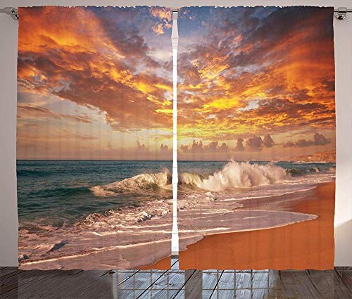 chinawh Fenster-Behandlung Sonnenuntergang Strand Meer Landschaft 280X300Cm Verdunkelungsvorhang Ösen-Vorhänge Für Jungen/Mädchen Kinderzimmer Für Wohnzimmer/Büro2 Panel
