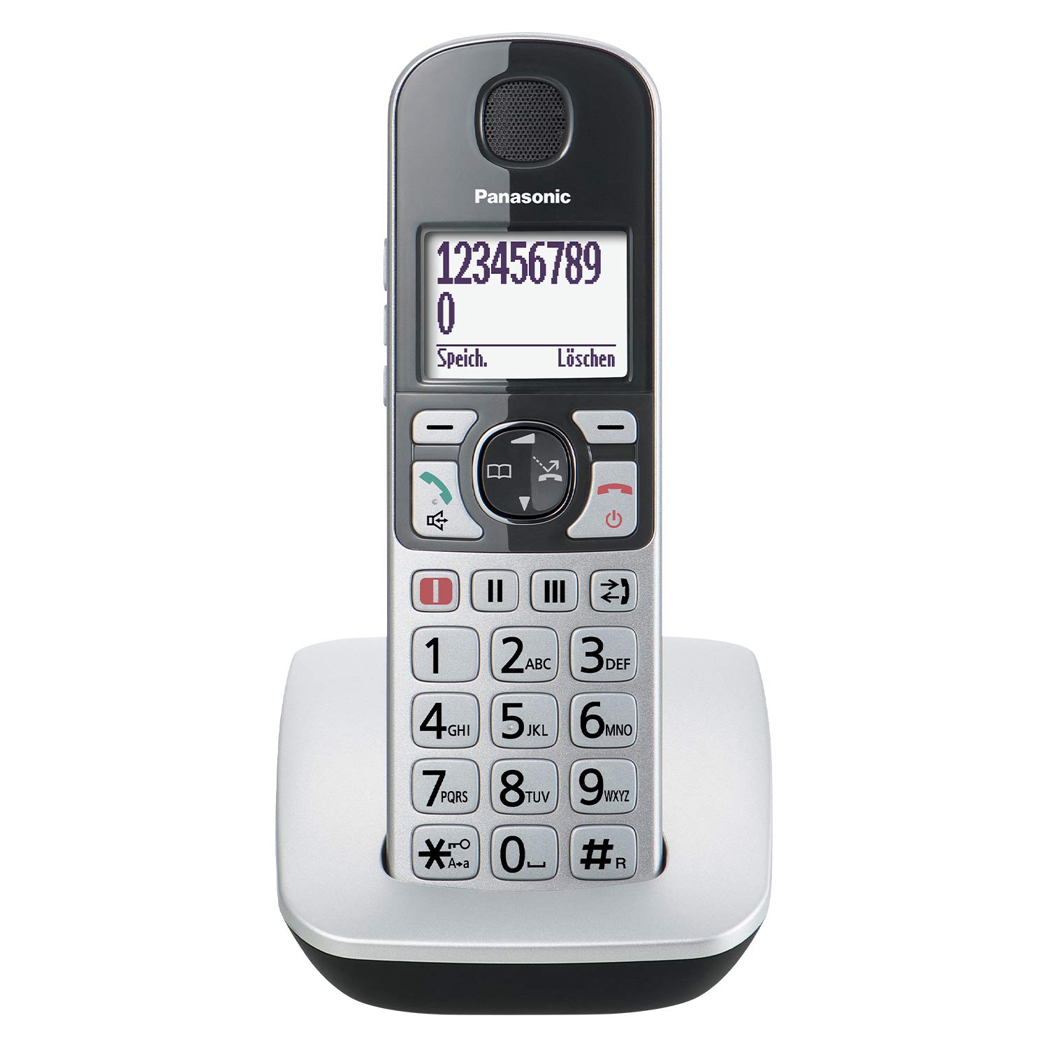 Panasonic KX-TGE510GS DECT Seniorentelefon mit Notruf (Großtastentelefon, schnurlos, extra Lautstärke, hörgerätekompatibel, Eco-Plus) silber-schwarz