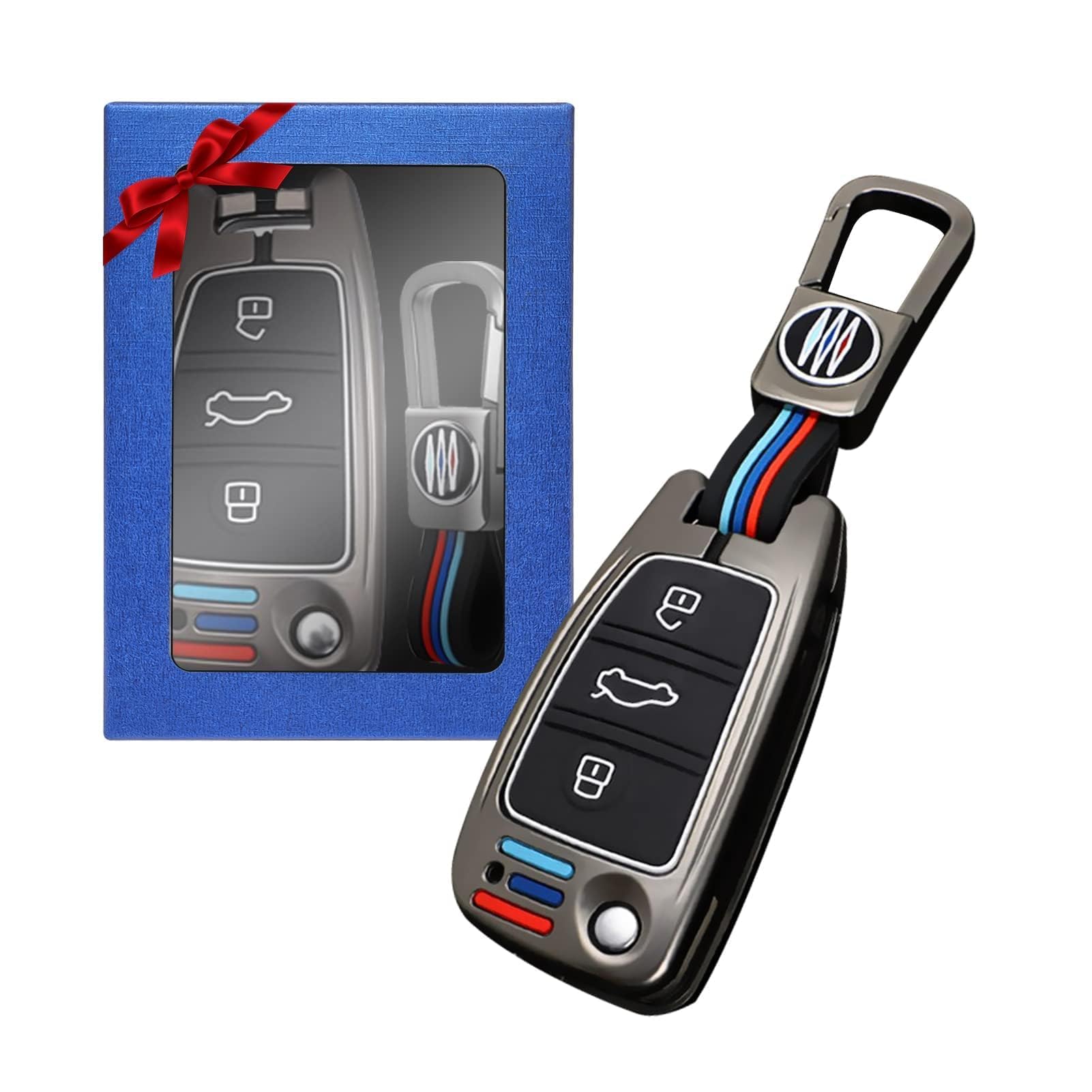 Yumzeco Zinklegierung Autoschlüssel Hülle Keyless Kompatibel mit A1 A3 A4 A5 A6 Q3 Q5 Q7 S3 S4 RS5 RS6 TT Schlüsselhülle mit Silicone TPU Schlüssel Cover Schutzhülle mit Schlüsselanhänger Grau