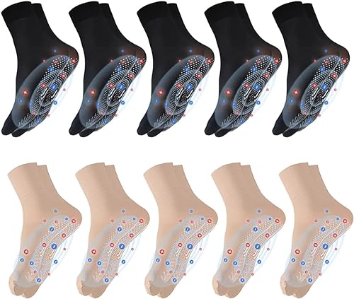 Tourmaline Ionic Body Shaping Stretch Socks,Rapid Detox & Tourmaline Ionic Body Shaping Stretch Socks Foot Massage Thermotherapeutic Sock (5*Black+5*Skin Tone)