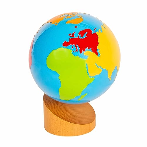 Globus mit farbigen Erdteilen, Montessori-Material zum Kennenernen der Erde