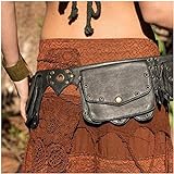 Mittelalterlicher Steampunk-Fannypack, Vintage Rock verstellbare Größe Damen Leder Gürtel Hüfttaschen mit Nieten Metallschnalle für Erwachsene Outdoor Reisen (schwarz)