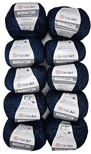 10 x 50g YarnArt Manhattan Viscose - Garn mit Glitzer, 500 Gramm Metallic-Wolle, Effektwolle (petrol 908)