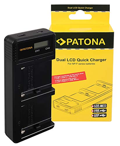 PATONA Dual LCD Ladegerät kompatibel mit Sony NP-F970 F550 F750 FM50 FM500H Akkus