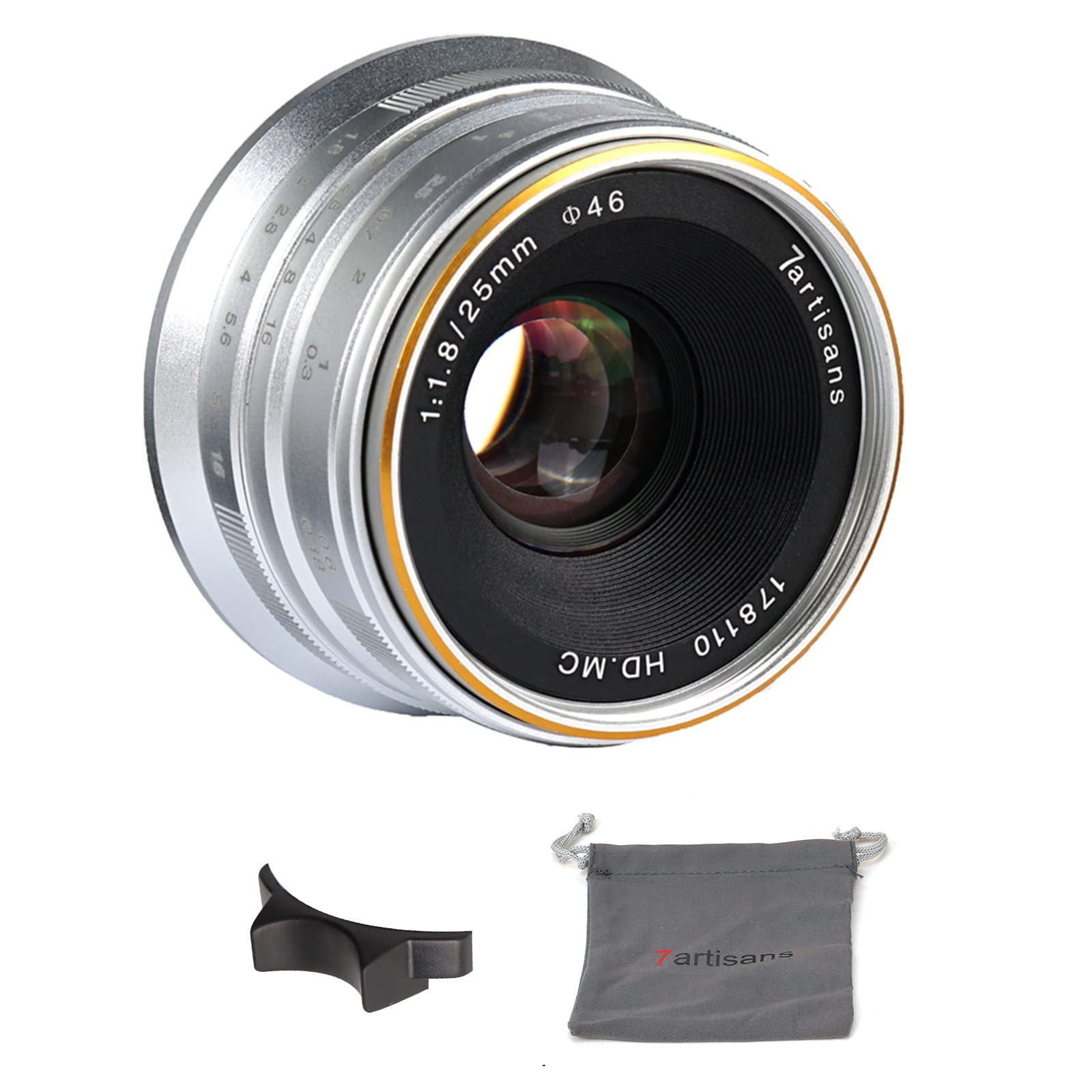 7artisans 25mm F1.8 Manueller Fokus Objektiv für Sony EMOUNT Kameras wie A7 a7II A7R a7rii A7S a7sii A6500 A6300 A6000 A5100 A5000 ex-3 NEX-3 N nex-3r F3 K NEX-5 N - Silber