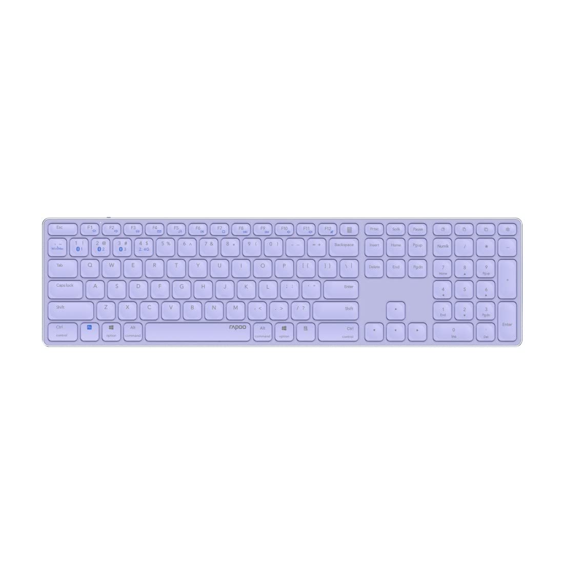 Rapoo E9800M kabellose Tastatur Wireless Keyboard wiederaufladbarer Akku flaches Aluminium Design DE-Layout QWERTZ PC & Mac - lila