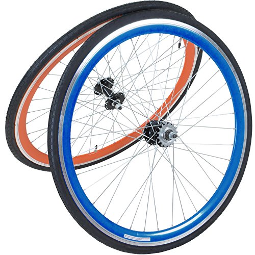 Galano Fixie Laufradsatz 700c Singlespeed Fixed Gear Laufräder Flip Flop Blade (orange/blau)