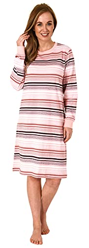 NORMANN-Wäschefabrik Damen Nachthemd Langarm mit Bündchen in Streifenoptik - auch in Übergrössen - 212 213 235, Farbe:rosa, Größe:36-38