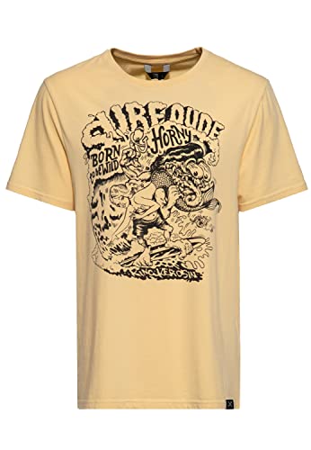 King Kerosin Herren Classic T-Shirt | Printshirt | Kurzarmshirt | Regular Fit | Front Print | Pin-Up | Vintage | Artwork | Monster | Mermaid | Reine Baumwolle Mermaid Monster