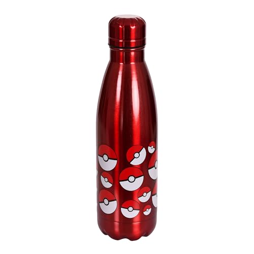 Elbenwald Pokemon Trinkflasche - 780 ml mit Pokeball Motiv, Wasserflasche mit Schraubverschluss, 26 cm Höhe - Edelstahl/Rot
