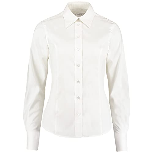 Kustom Kit Damen Premium Langarm Tailored Oxford Shirt Weiß 16