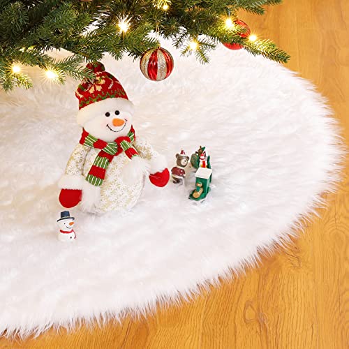 Yorbay Tannenbaum Decke kunstfell Weiß Rund Rock Teppich Filz für Schnee Christbaum Weihnachtsbaum Deko (150cm)