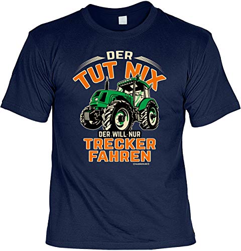 Fun T-Shirts für Männer Bedruckt - Der TUT nix - Der Will nur Trecker Fahren - Herren Shirt blau lustiges Geschenke-Set mit Mini Flaschenshirt