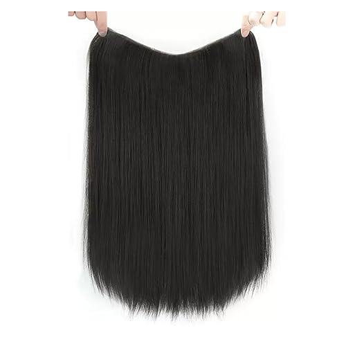 Schön V-förmige, seidige, natürliche, flauschige Haarverlängerung, einteilig, U-Teil, synthetische, gerade Clips im Haarteil for Frauen Echte Perücke (Color : Black B, Size : S)