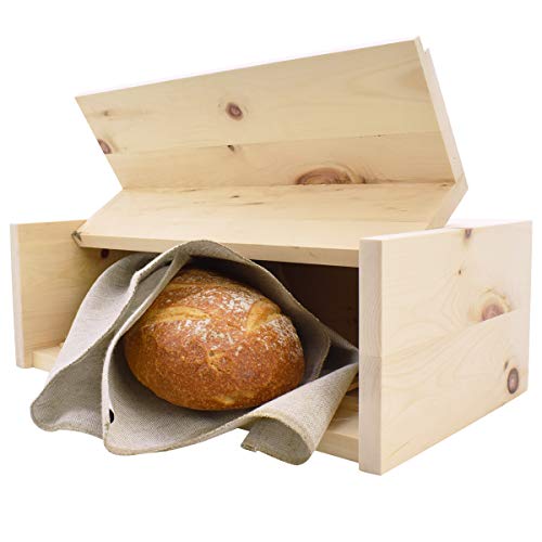 4betterdays.com NATURlich leben! Brotkasten aus 100% Zirbenholz | Handgemacht in Österreich 45 x 16 x 25 cm | inkl. Zirbenholz-Gitter & Bäckerleinen