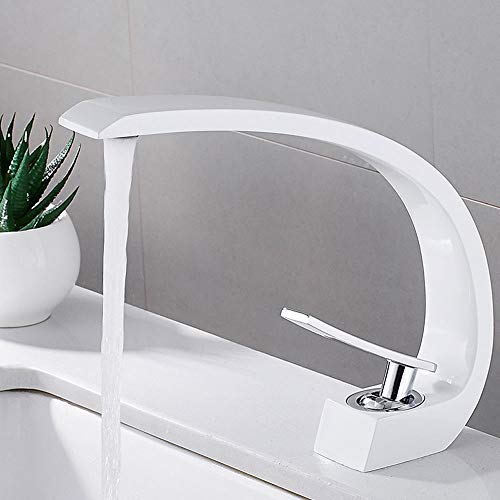 Waschtischarmatur für Bad Wasserhahn Bad Armatur Chrom Einhebelmischer Modern für Badezimmer (Weiß)