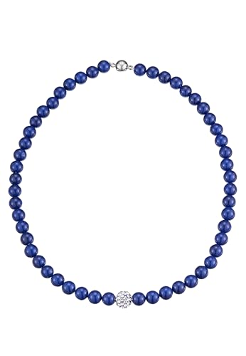 Leslii Damen-Kette Perlen-Collier kurze Perlen-Kette Glitzer Strass-Kugel Magnet-Verschluss (Blau)