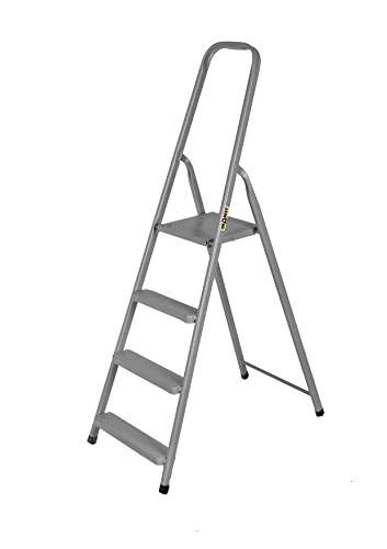 Drabest Trittleiter aus Stahl Leiter Klappbar Klapptritt mit 4 Stufen Haushaltsleiter bis 125 kg Belastbar Stehleiter
