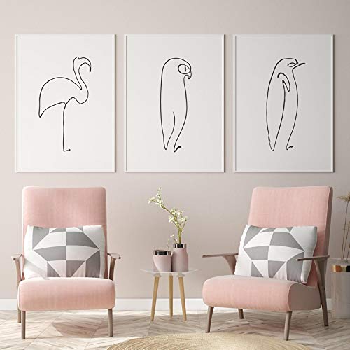 PYROJEWEL Leinwand Malerei Pablo Picasso Tiere Drucken Poster Abstrakte Strichzeichnungen Vogel Pinguin Minimalistische Wandkunst Bilder 20x30cmx3 Rahmenlos…