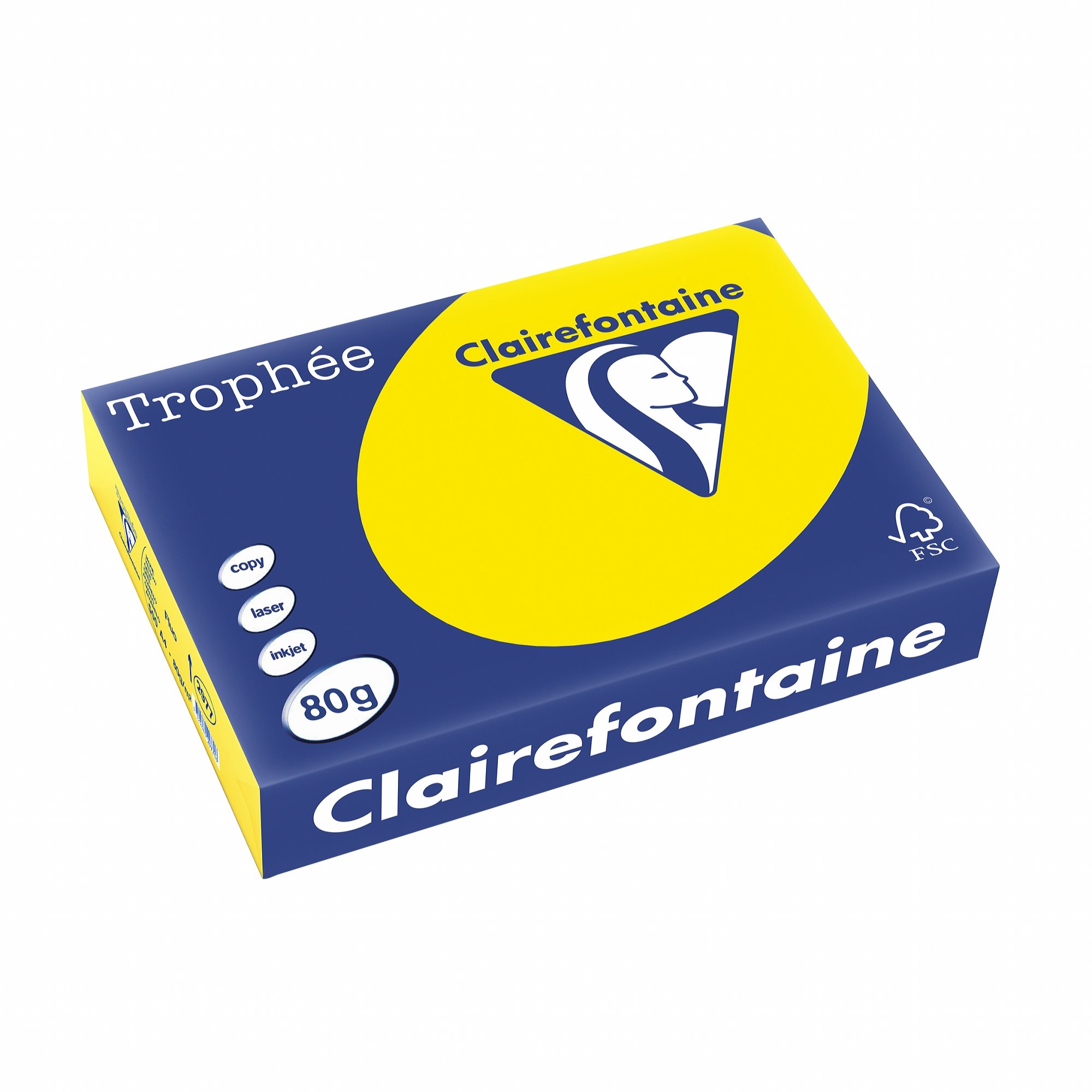 Clairefontaine 2977C - Ries Druckerpapier / Kopierpapier Trophee, intensive Farben, DIN A4, 80g, 500 Blatt, Neon Gelb, 1 Ries