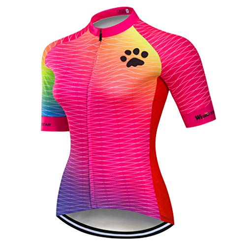 Radtrikot Damen-Mountainbike-Jersey-Zip-Shirts Kurzarm Rennrad-Oberteile Pro-Team-Rennsport-MTB-Oberteile für Damen Damen Sommer Blau Rosa Größe L