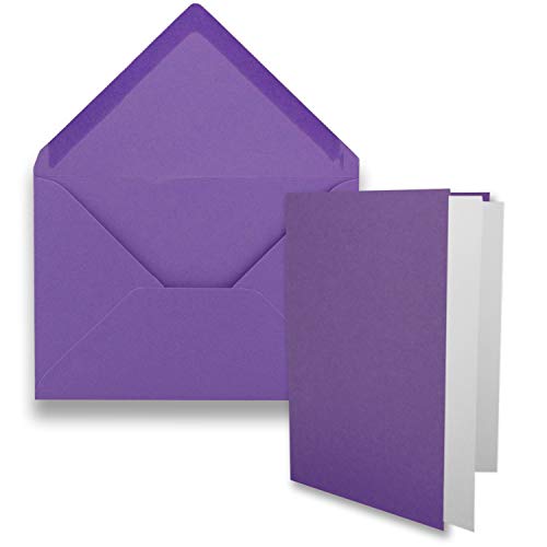 50x DIN B6 Faltkarten-Set - Violett - 115 x 170 mm - 11,5 x 17 cm - Doppelkarten mit Umschlägen und Einleger-Papier - FarbenFroh by GUSTAV NEUSER