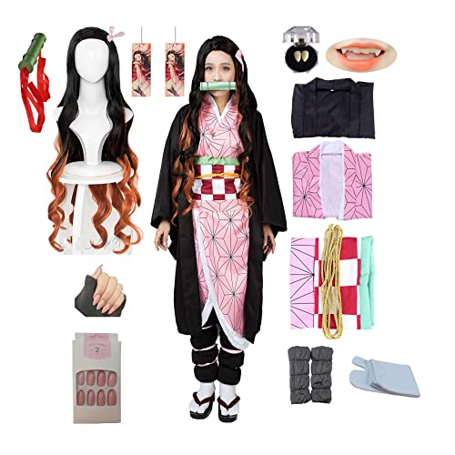 kelihood Japanischer Anime Demon Slayer Cosplay: Neozo Kamado Cosplay Kostüm Kimono Set Anime Cosplay Kostüm Erwachsene Kimono Halloween Kostüm-Erwachsene_XL
