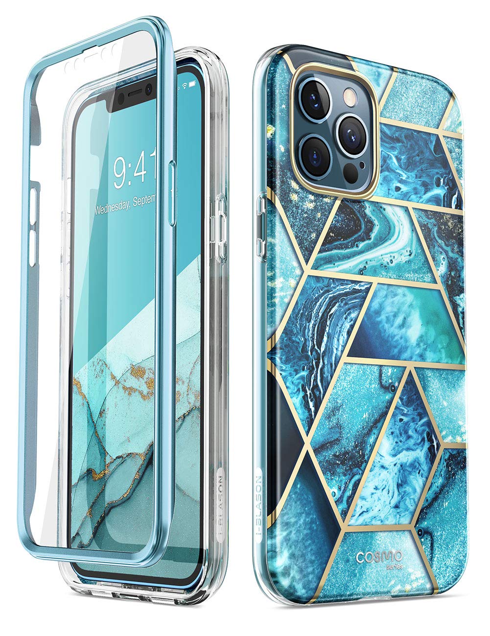 i-Blason Glitzer Hülle für iPhone 12 Pro Max (6.7'') Handyhülle 360 Grad Case Bumper Schutzhülle Bling Cover [Cosmo] mit Displayschutz 2020, Blau