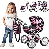 Kinderplay Puppenwagen ab 2 Jahre, Kinderwagen Puppen - Leichte und Stabile Konstruktion, Kinderpuppenwagen ab 3 Jahre, Höhenverstellbar von 33 bis 63 cm, Spielzeug Draussen, KP0262R