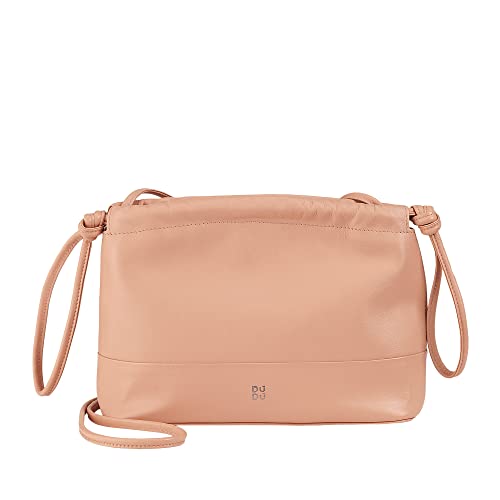 DUDU Damen-Umschlagtasche aus weichem Leder, farbige Clutch Bag mit Kordelzug und Schulterriemen Puder rosa