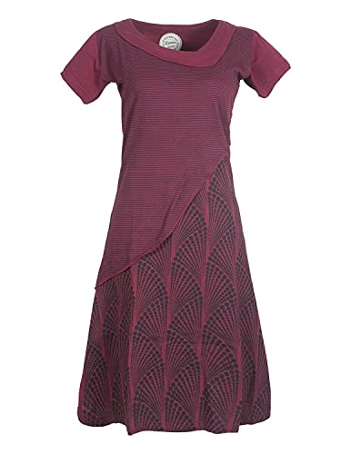 Vishes - Alternative Bekleidung - Damen Kurzarm Lagenlook Kleid Hippie Streifen Punkte Muster dunkelrot 38