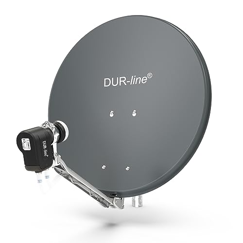DUR-line 2 Teilnehmer Set - Qualitäts-Alu-Satelliten-Komplettanlage - Select 60cm/65cm Spiegel/Schüssel Anthrazit + Twin LNB - für 2 Receiver/TV [Neuste Technik, DVB-S2, 4K, 3D]