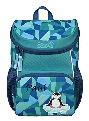 Mini-Me Kindergartenrucksack 3-6 Jahre mit Namen Bedruckt | Motiv Pinguin für Jungen & Mädchen in blau | Kleiner Rucksack mit Brustgurt