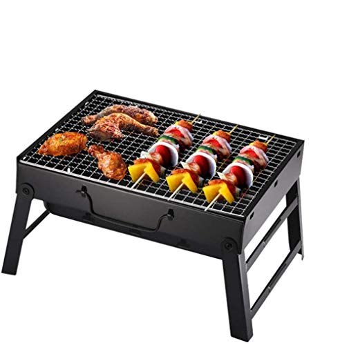 Edelstahl-Grill, tragbare klappbare Holzkohle-Grill-Schreibtisch-Tischplatte mit Beinen Grill im Freien Picknick-Gartenterrasse Camping-Reisen für das Kochen im Garten im Freien-Large (43*29*23 cm)