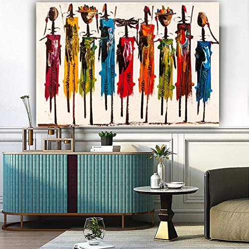 PYROJEWEL Moderne Kunst Bunte abstrakte afrikanische Frau Bilder drucken auf Leinwand Malerei Wandkunst Bilder für Wohnzimmer Dekor Home 60x120cm Rahmenlos…