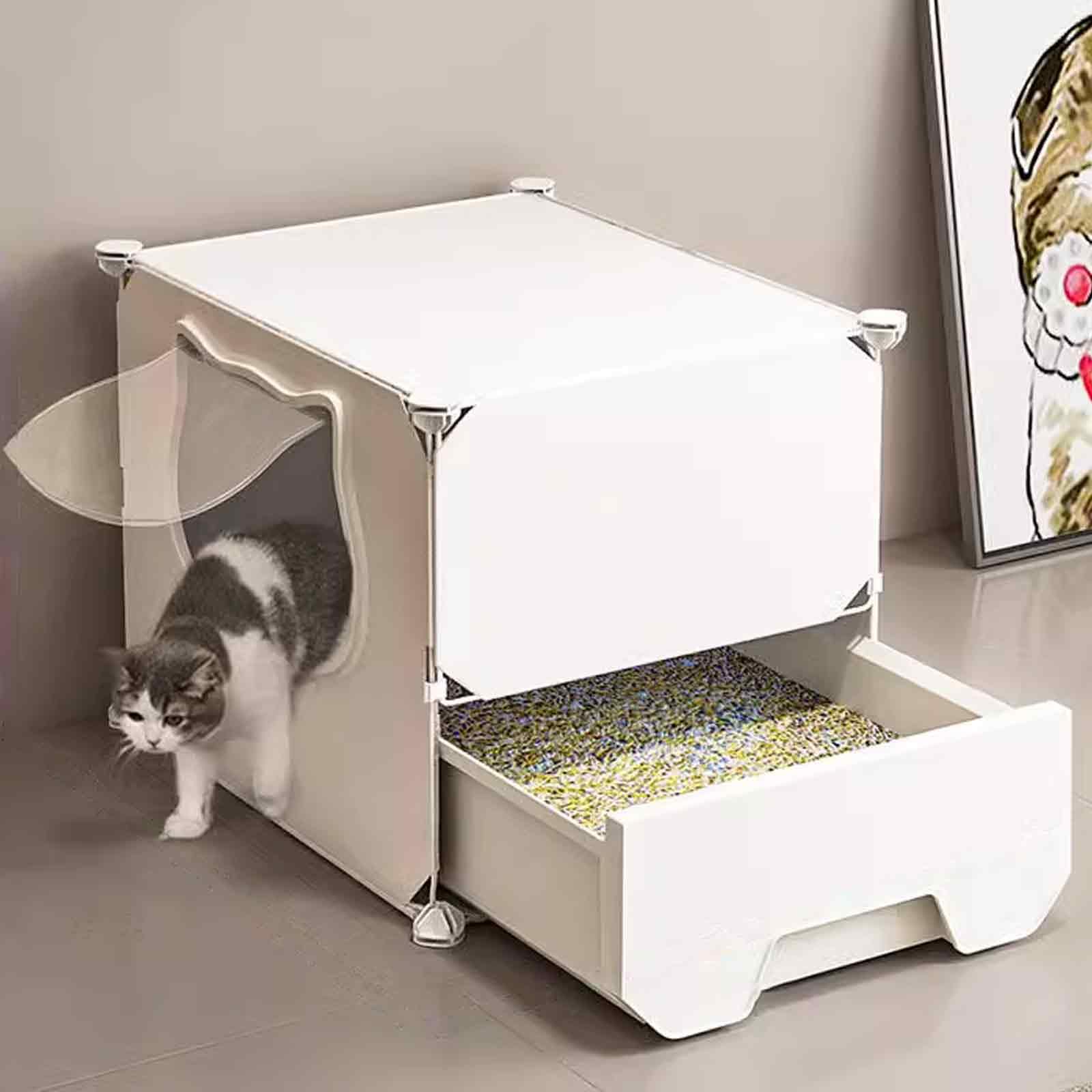 Katzenkäfig mit Katzentoilette, Katzenspielgehege für den Innenbereich, Katzenstreugehege, Metall und ABS-Kunststoff, geruchshemmend, leicht zu reinigen, einfach zu montieren